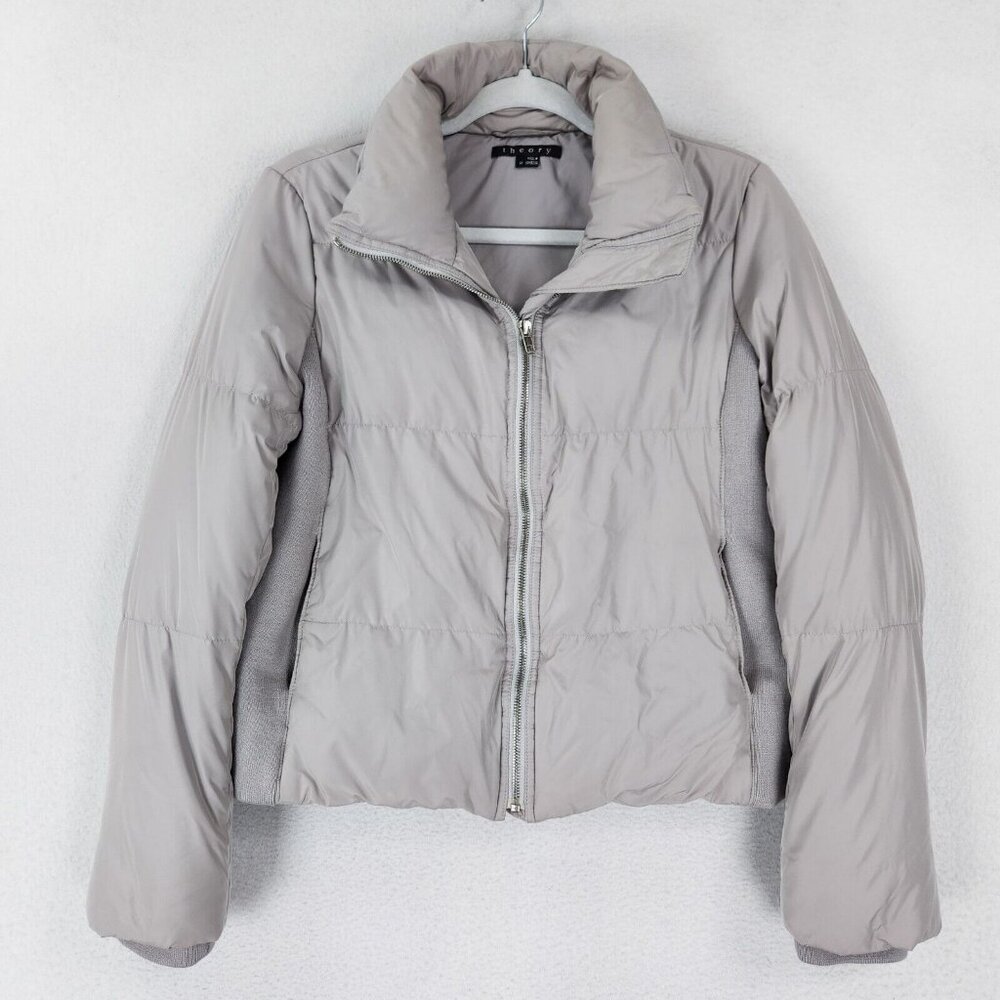 Theory Jacket Womens Medium Gray Down Puffer Invanna Atlas Full Zip Coat Casual